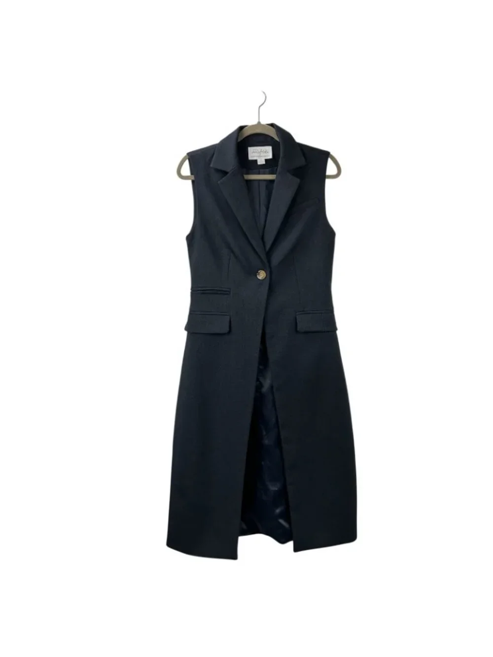 MARE MARE X ANTHROPOLOGIE Women’s Small Navy/Marin Long-line Button Dressy Vest - Picture 3 of 16
